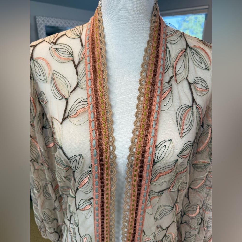 Bl-nk Tulle Duster Kimono Anthropologie One Size Floral Embroidered - Picture 5 of 11